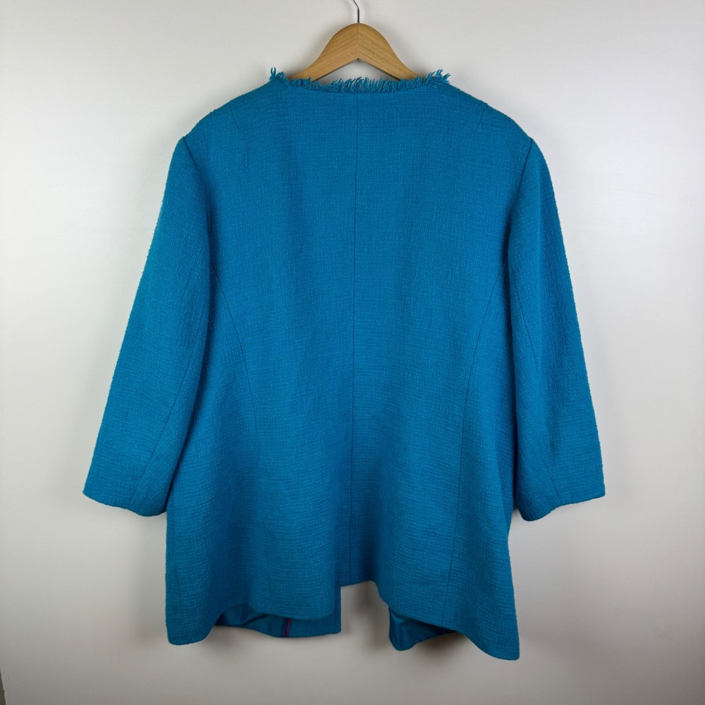 Talbots Fish Beaded Embellished Tweed Jacket Size 18W Blue Open Front Preppy - Picture 5 of 9